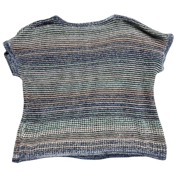 Pure Jill J Jill Short Sleeve Striped Knit Sweater Top Blue Teal Gray XL - Picture 2 of 5